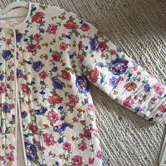 Sezane Floral Cream Jacket with Multicolor Roses - Picture 5 of 7